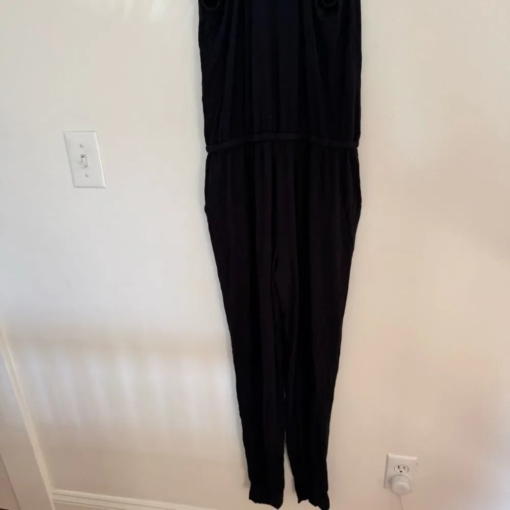 Aerie Track Jumpsuit Drawstring breathable one piece goth minimal Black